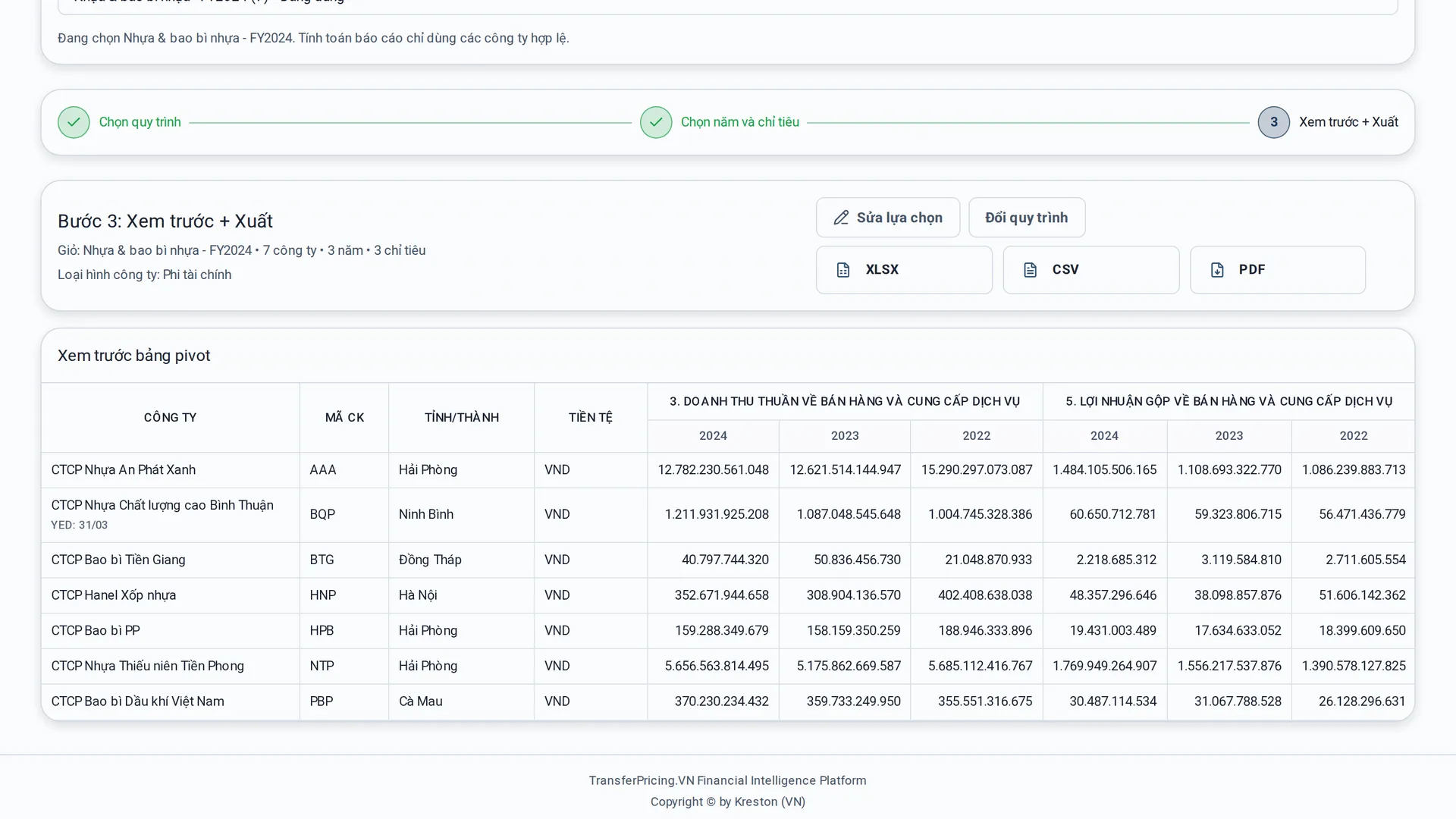 Màn hình xuất dữ liệu bằng Excel, CSV và PDF